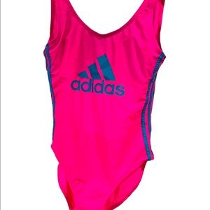 Hot pink and blue one piece swimsuit. Super cute for summer.